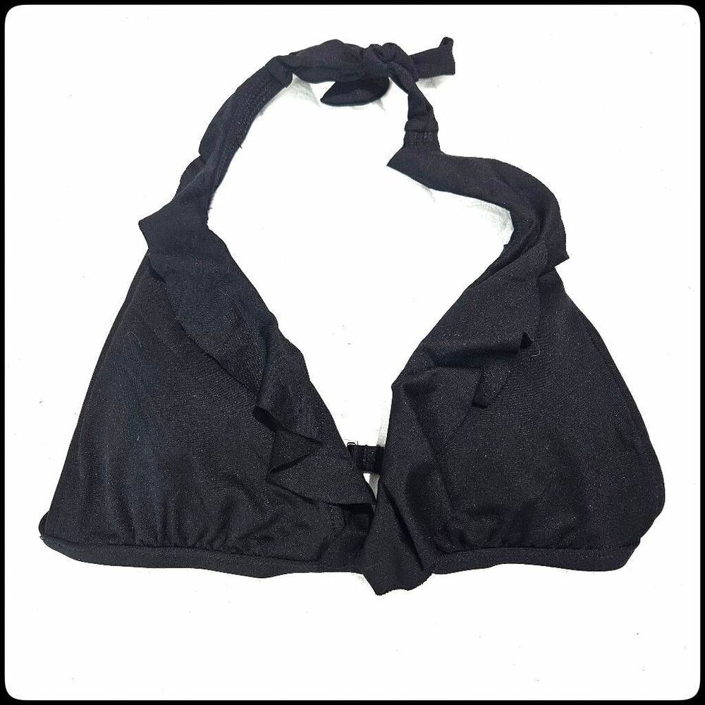 POLO RALPH LAUREN Bikini Top Extra Solid Black Ruffle Halter Tie X-Small